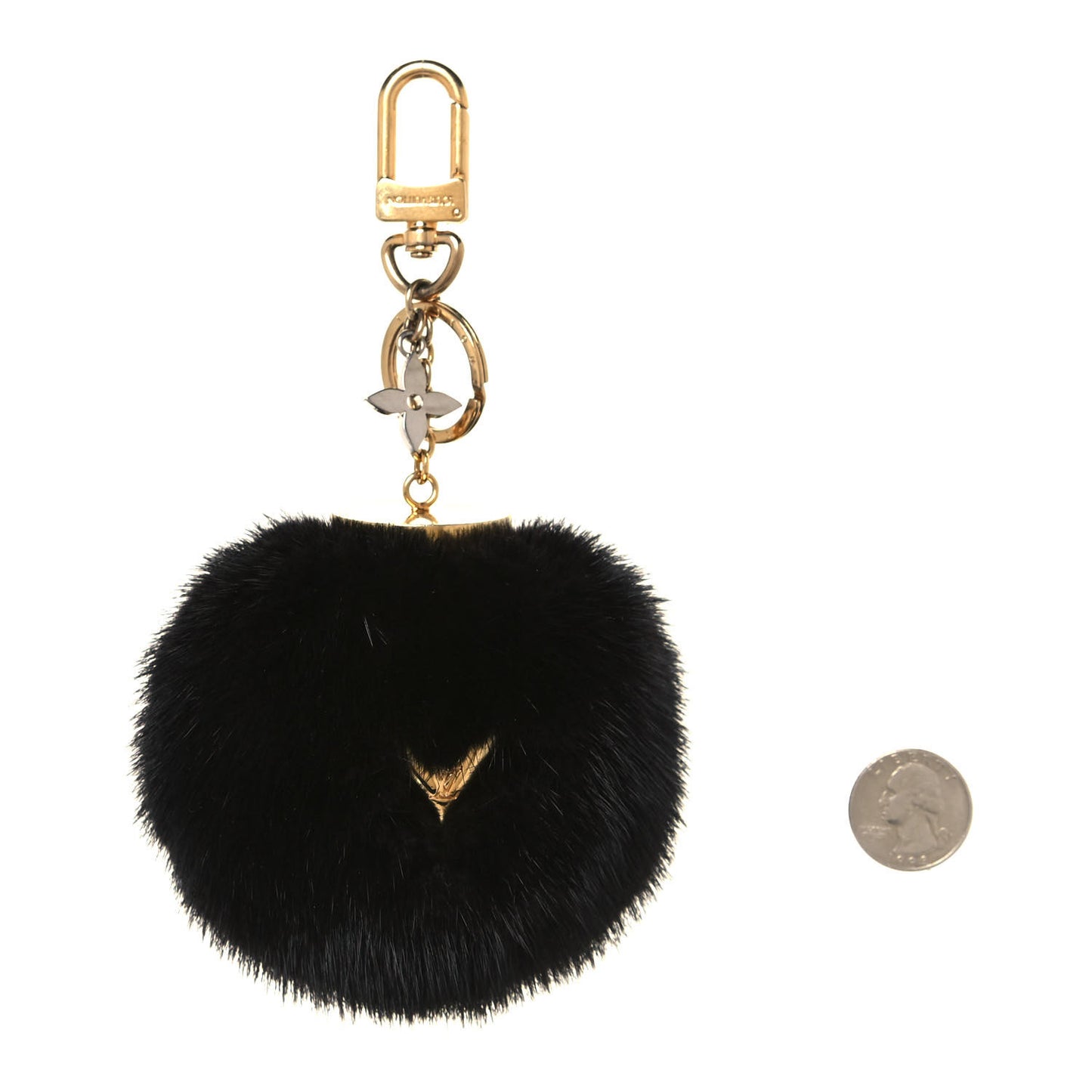Mink Fur Bubble V Bag Charm Key Holder Black