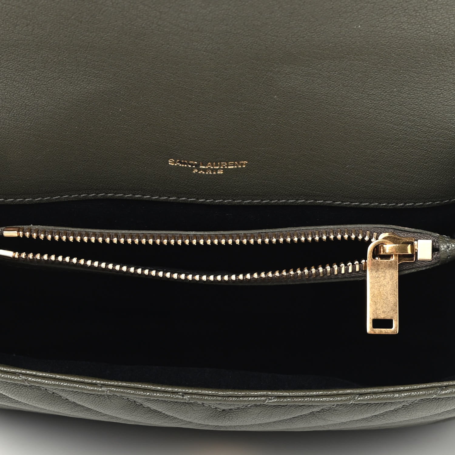 Saint Laurent Sheepskin Matelasse Chevron Monogram Medium College Bag Military Green 5 of 10