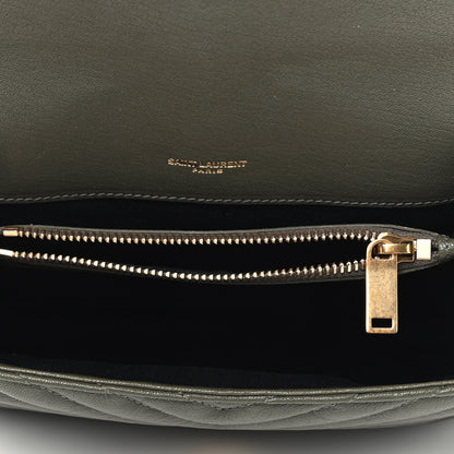 Saint Laurent Sheepskin Matelasse Chevron Monogram Medium College Bag Military Green 5 of 10