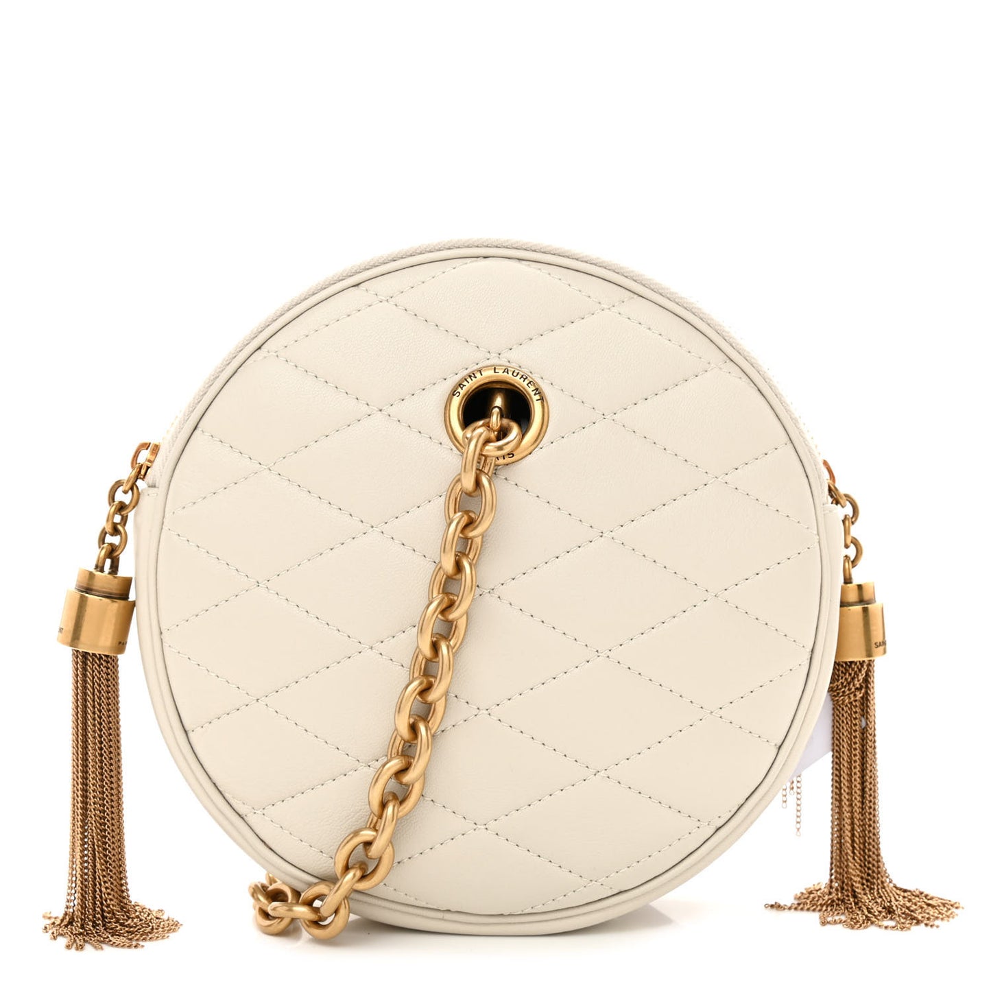 Lambskin Quilted Round Le Maillon Round Tassel Chain Crossbody Bag Crema Soft