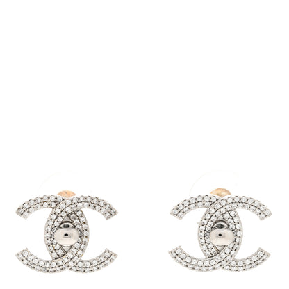 Chanel Crystal CC Turnlock Earrings Silver 1 of 5