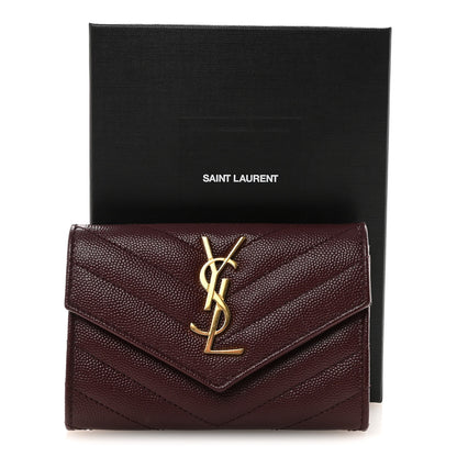 Saint Laurent Grain De Poudre Matelasse Chevron Small Monogram Envelope Wallet Rouge Legion 7 of 7