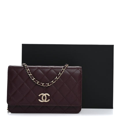 Chanel Caviar Quilted Chain Embossed CC Wallet On Chain WOC Dark Burgundy 11 of 11