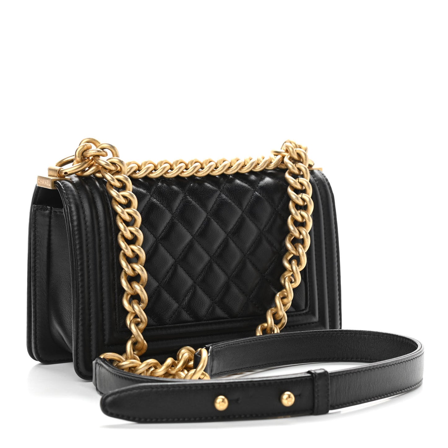 Calfskin Quilted Small Boy Flap Black
