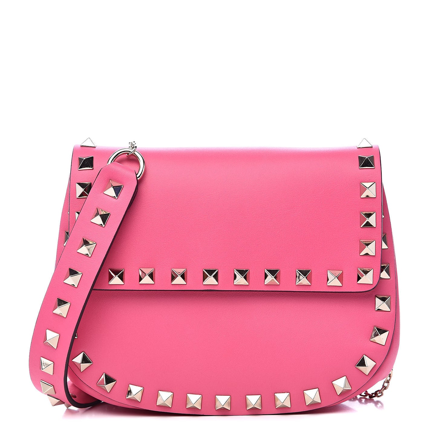 Vitello Rockstud Crossbody Saddle Bag Peony