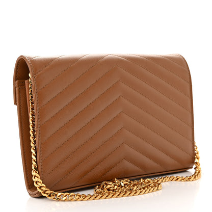 Saint Laurent Grain De Poudre Matelasse Chevron Monogram Chain Wallet Natural Dark 3 of 11