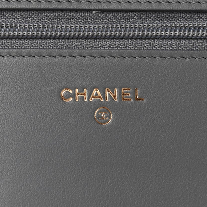 Chanel Lambskin Quilted Boy Wallet On Chain WOC Grey 8 of 10
