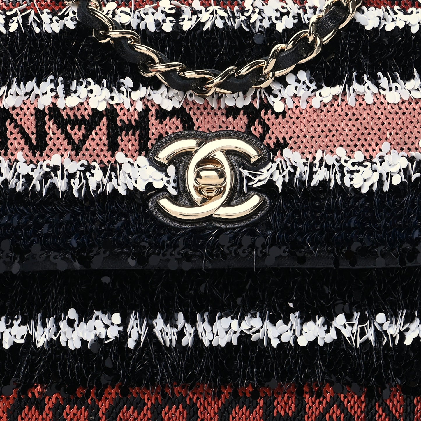 Sequin COCO Clutch With Chain Black Red