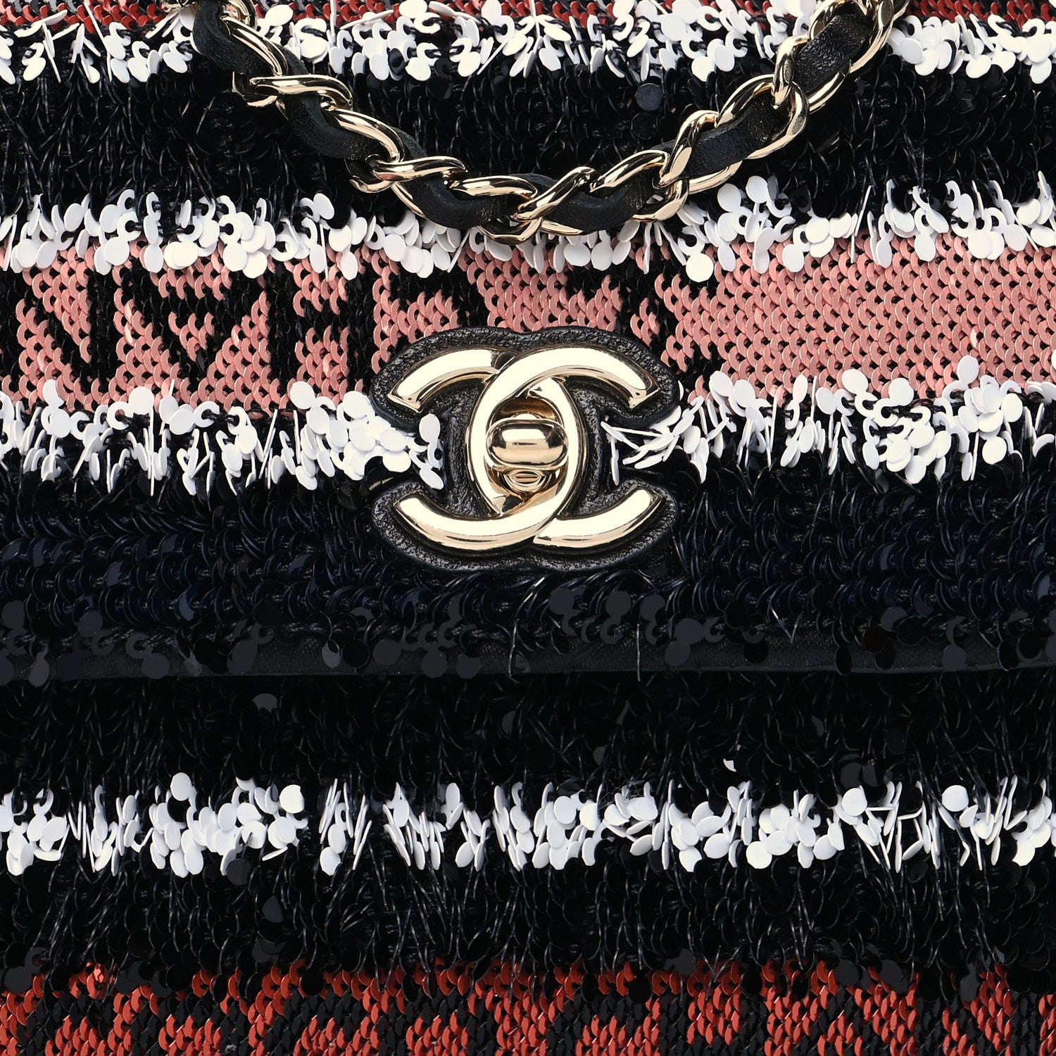 Chanel Sequin COCO Clutch With Chain Black Red 8 of 10