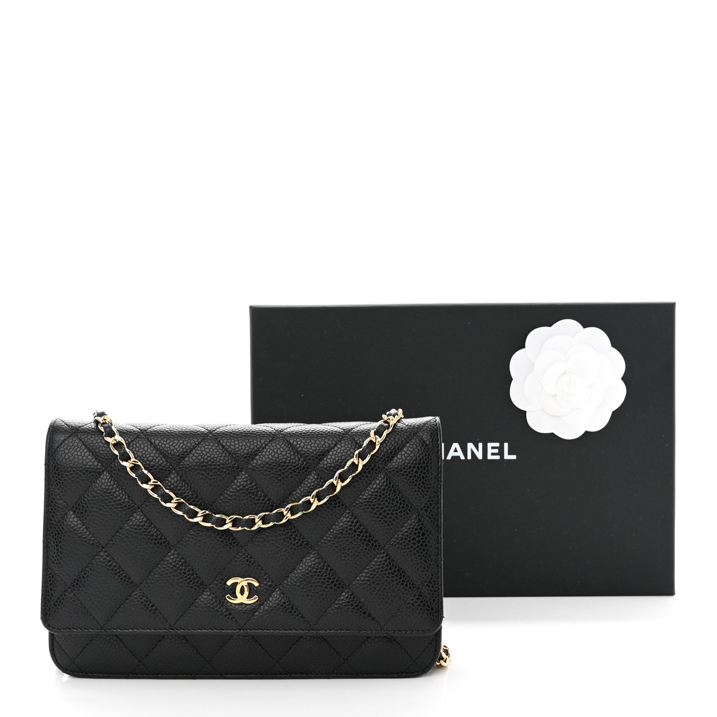Caviar Quilted Wallet on Chain WOC Black