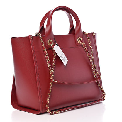 Chanel Caviar Small Studded Deauville Tote Red 3 of 18