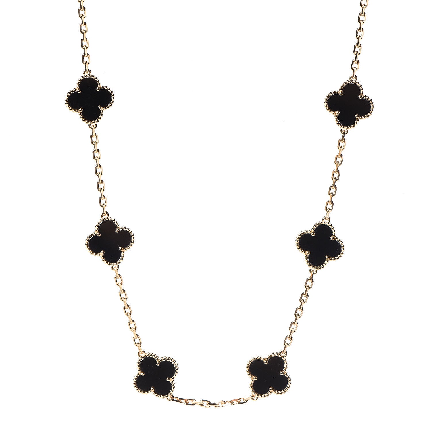 Van Cleef & Arpels 18K Yellow Gold Black Onyx 10 Motifs Vintage Alhambra Necklace 1 of 8