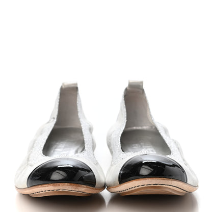 Chanel Metallic Lambskin CC Elastic Cap Toe Ballerina Flats Flats 38 Silver Black 2 of 4