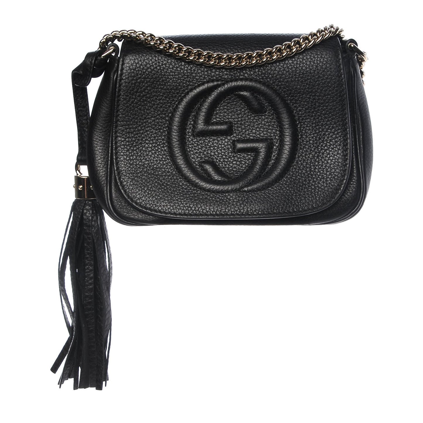 Pebbled Calfskin Small Soho Flap Crossbody Black