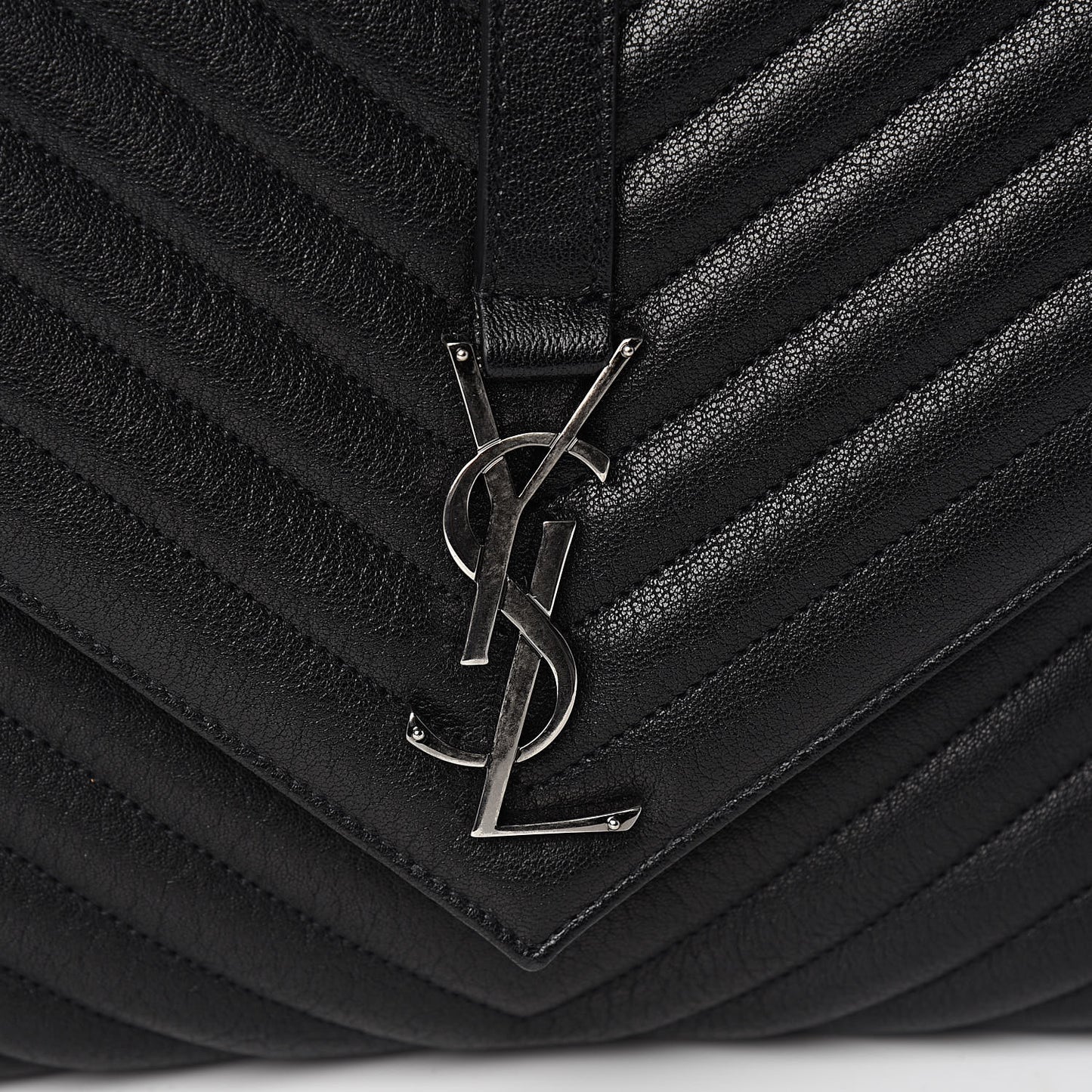Sheepskin Matelasse Chevron Monogram Large College Satchel Black