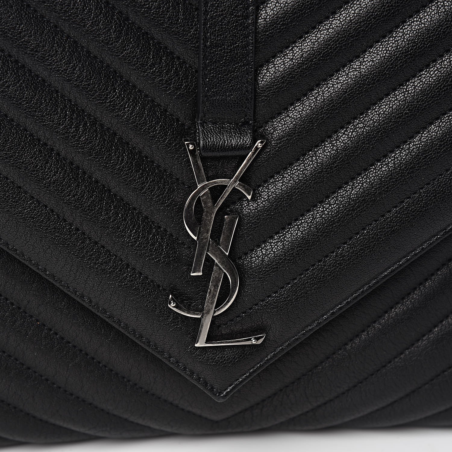 Saint Laurent Sheepskin Matelasse Chevron Monogram Large College Satchel Black 12 of 12