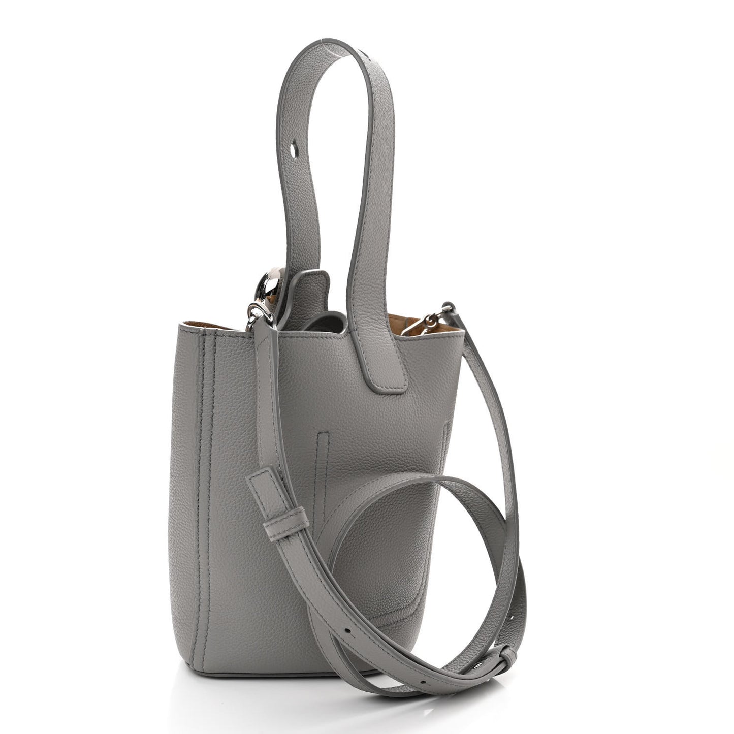 Soft Grained Calfskin Mini Pebble Bucket Bag Pearl Grey