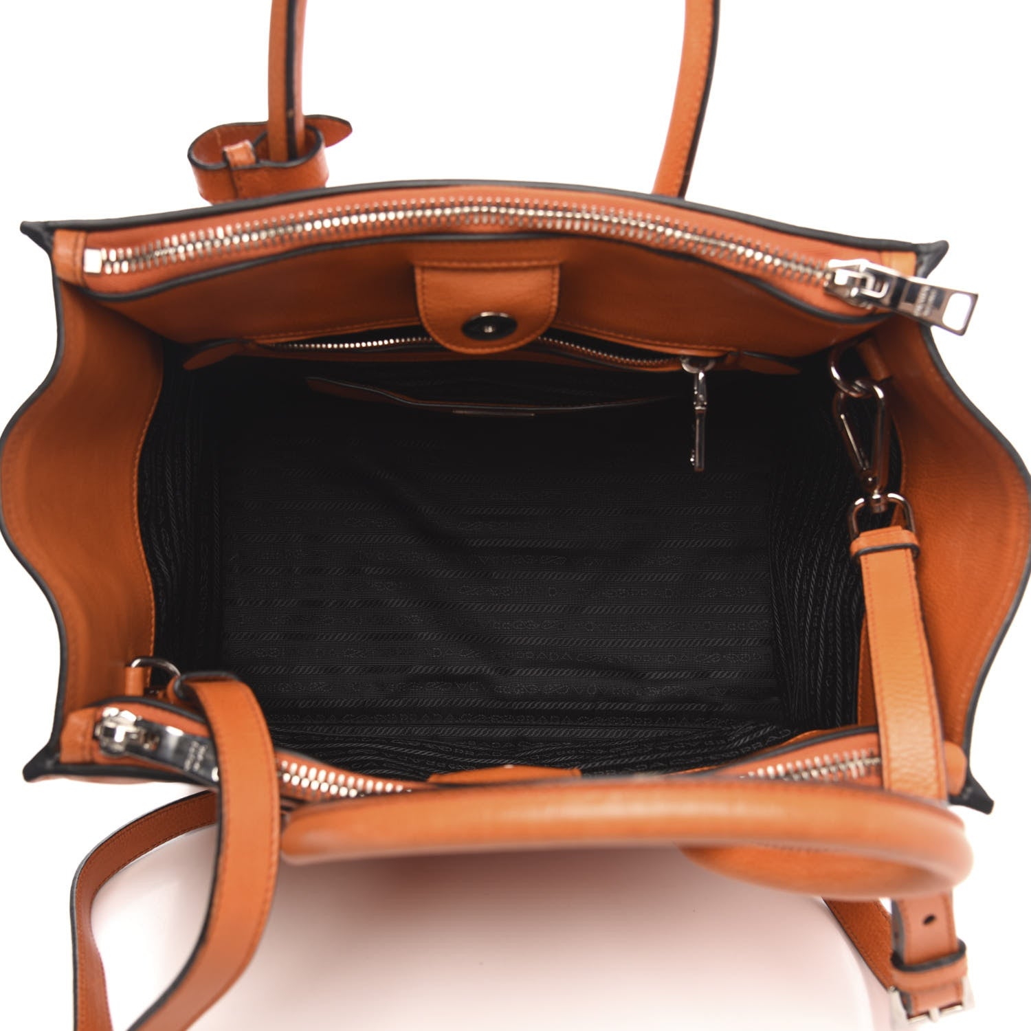 Prada Glace Calf Twin Pocket Tote Orange 5 of 10