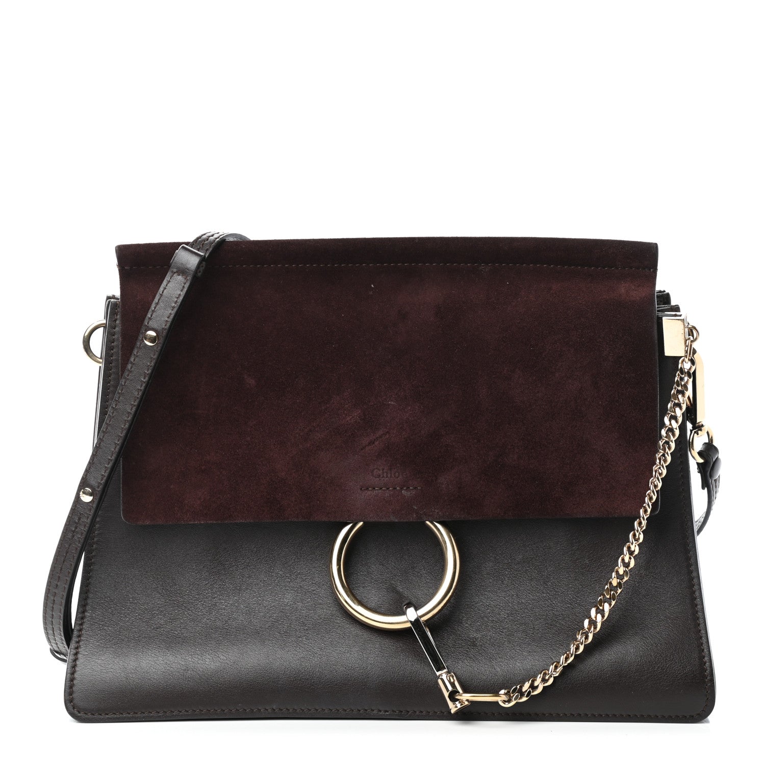 Chloe Calfskin Suede Medium Faye Shoulder Bag Carbon Brown 1 of 9
