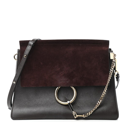 Chloe Calfskin Suede Medium Faye Shoulder Bag Carbon Brown 1 of 9