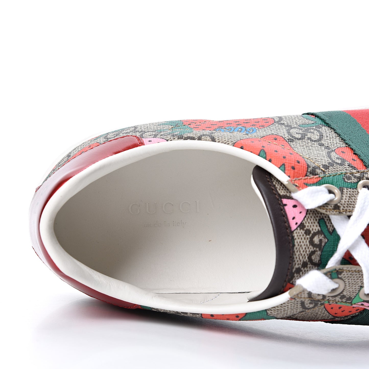 GG Supreme Monogram Strawberry Web Womens Ace Sneakers 39 Beige Multicolor Red Green