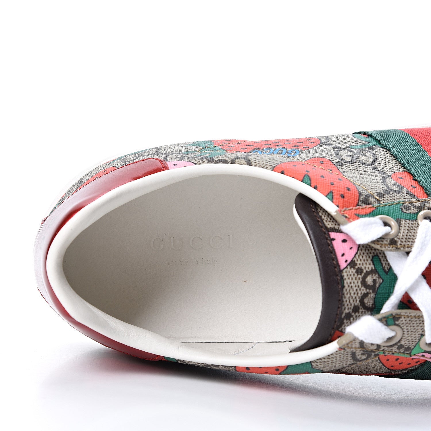 Gucci GG Supreme Monogram Strawberry Web Womens Ace Sneakers 39 Beige Multicolor Red Green 8 of 11