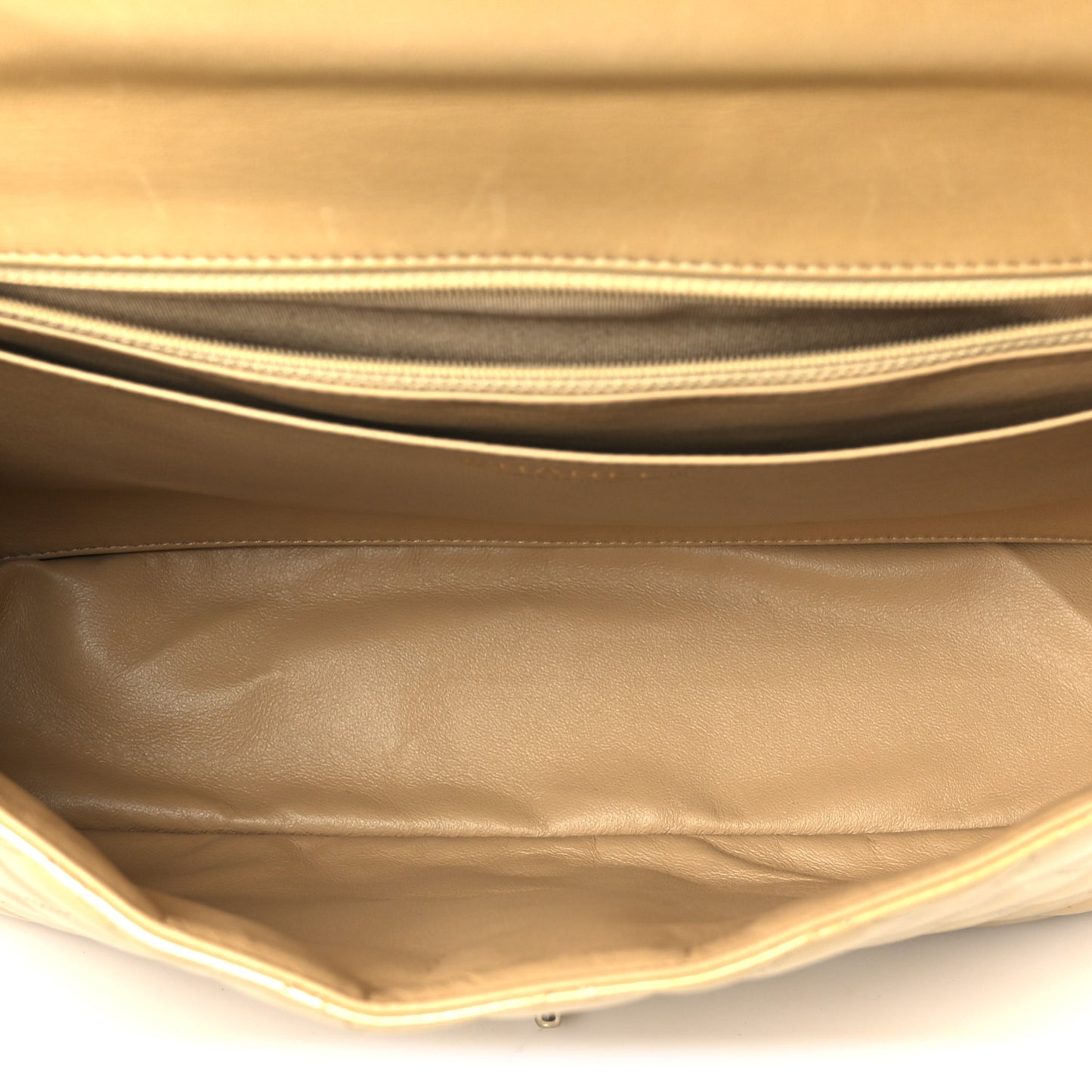 Metallic Patent Quilted Maxi Single Flap Beige
