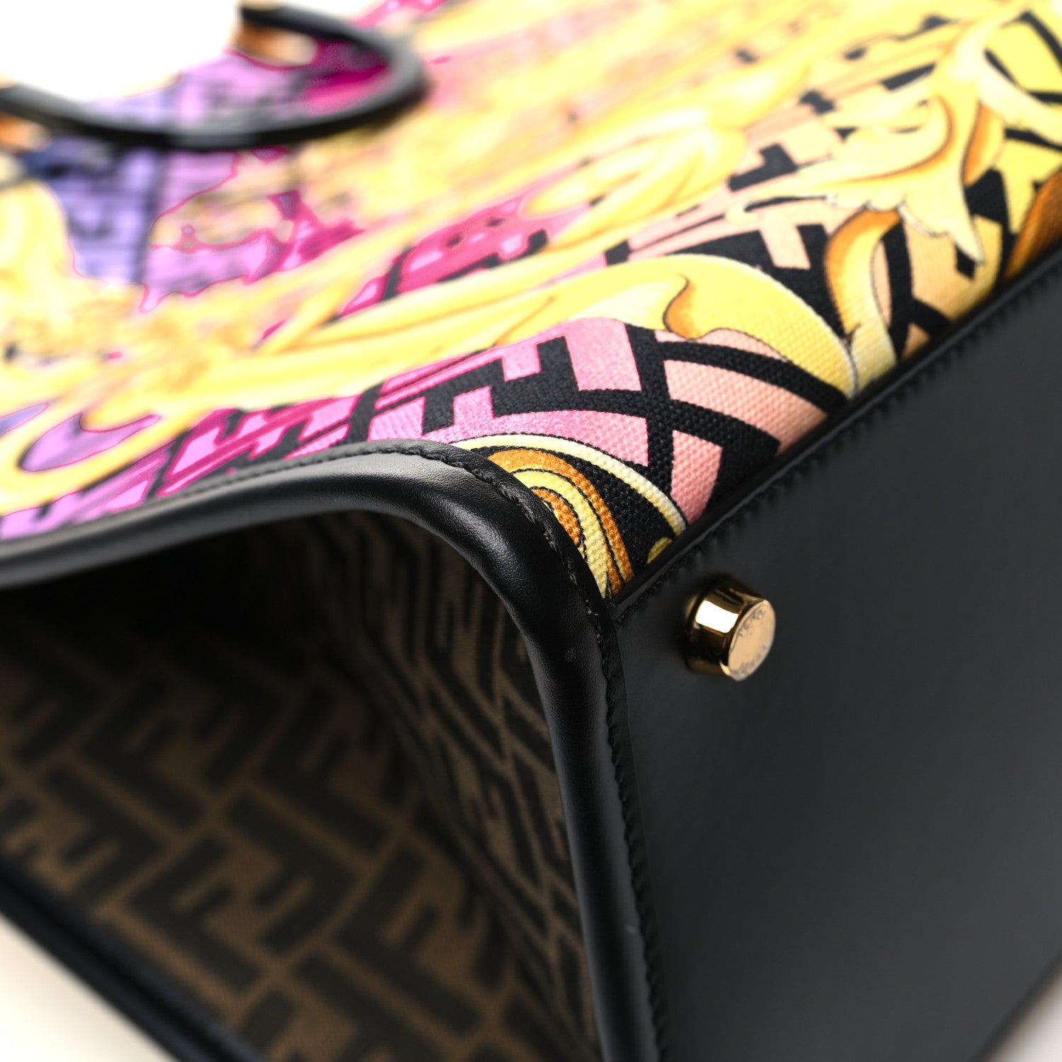 Fendi X VERSACE Canvas Printed Plexiglass Fendace FF Baroque XL Fendi Sunshine Shopper Tote Gold 12 of 12