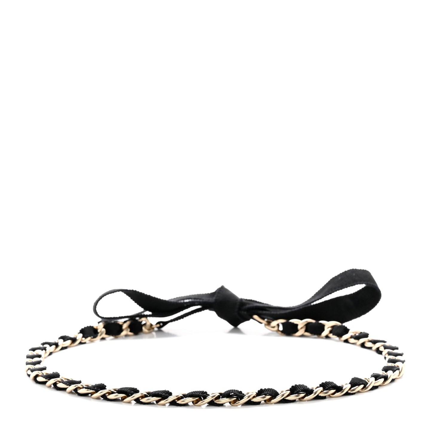 Grosgrain Chain CC Bow Belt Black Gold