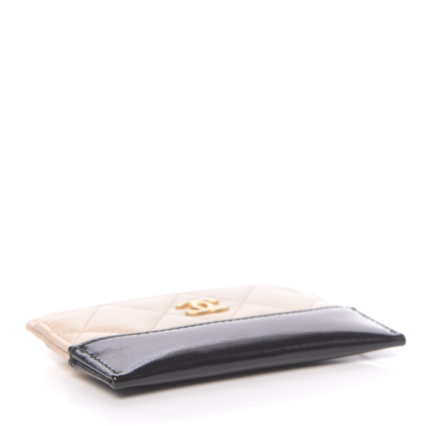 Aged Calfskin Quilted Gabrielle Card Holder Wallet Beige Black