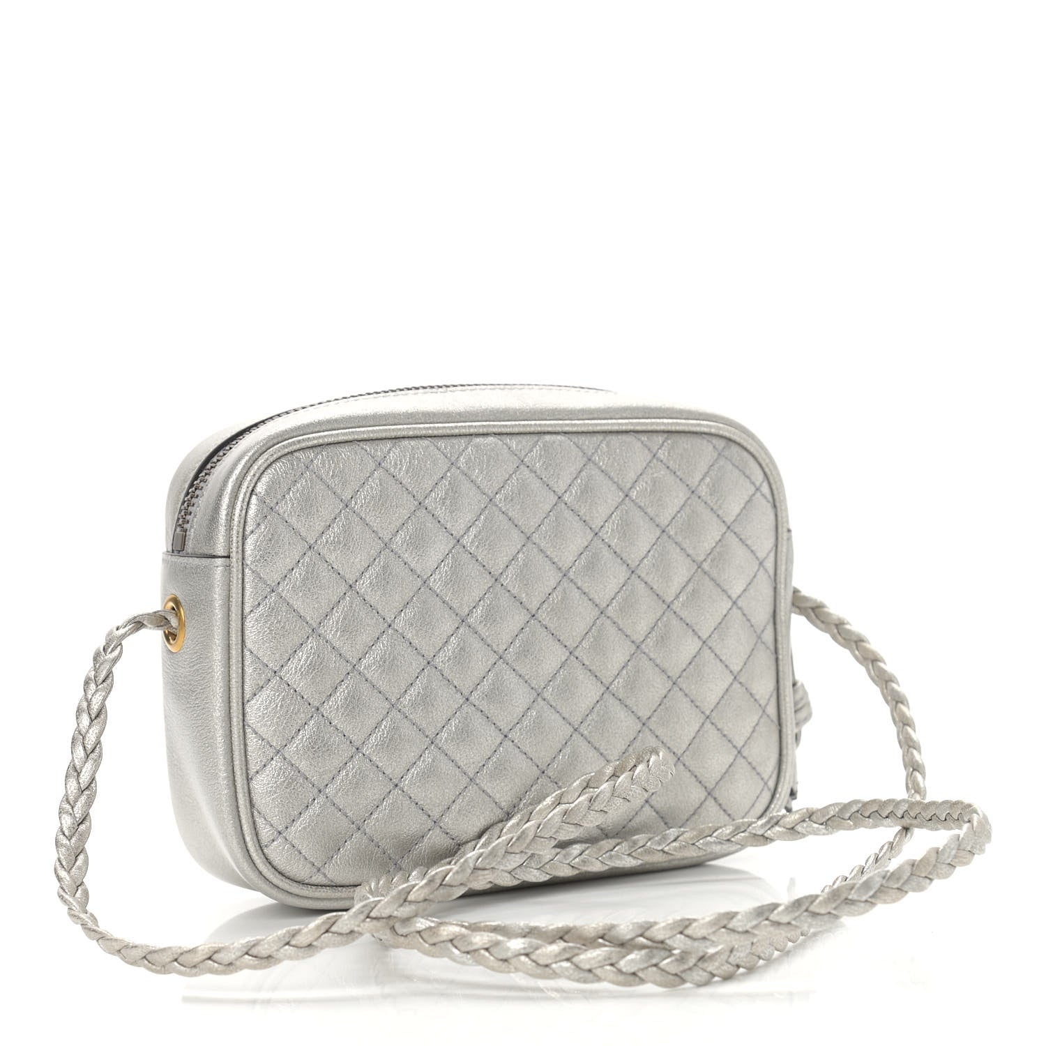 Gucci Laminated Nappa Web Trapuntata Mini GG Shoulder Bag Argento 3 of 9