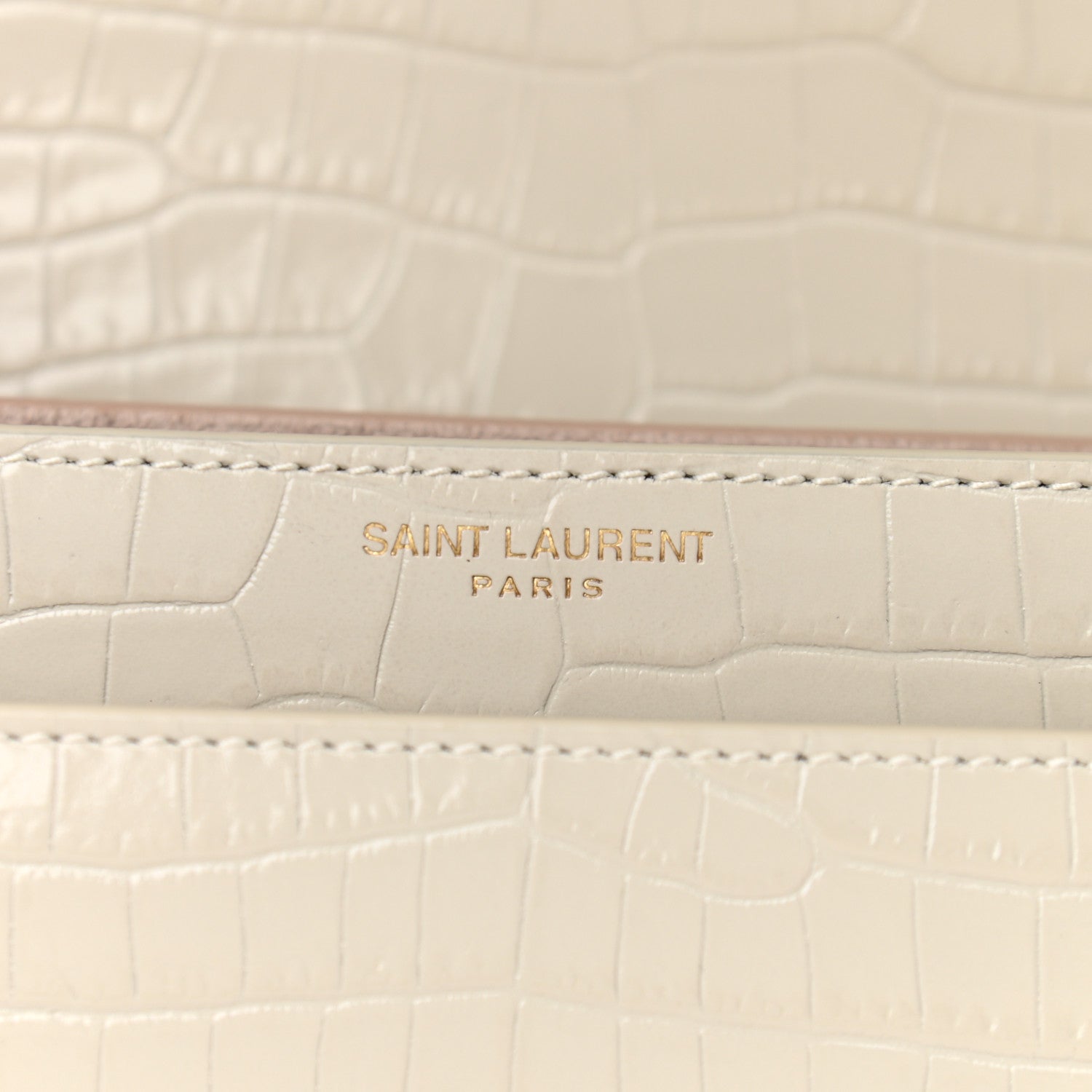 Saint Laurent Calfskin Crocodile Embossed Medium Monogram Sunset Blanc Vintage 6 of 10