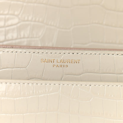 Saint Laurent Calfskin Crocodile Embossed Medium Monogram Sunset Blanc Vintage 6 of 10