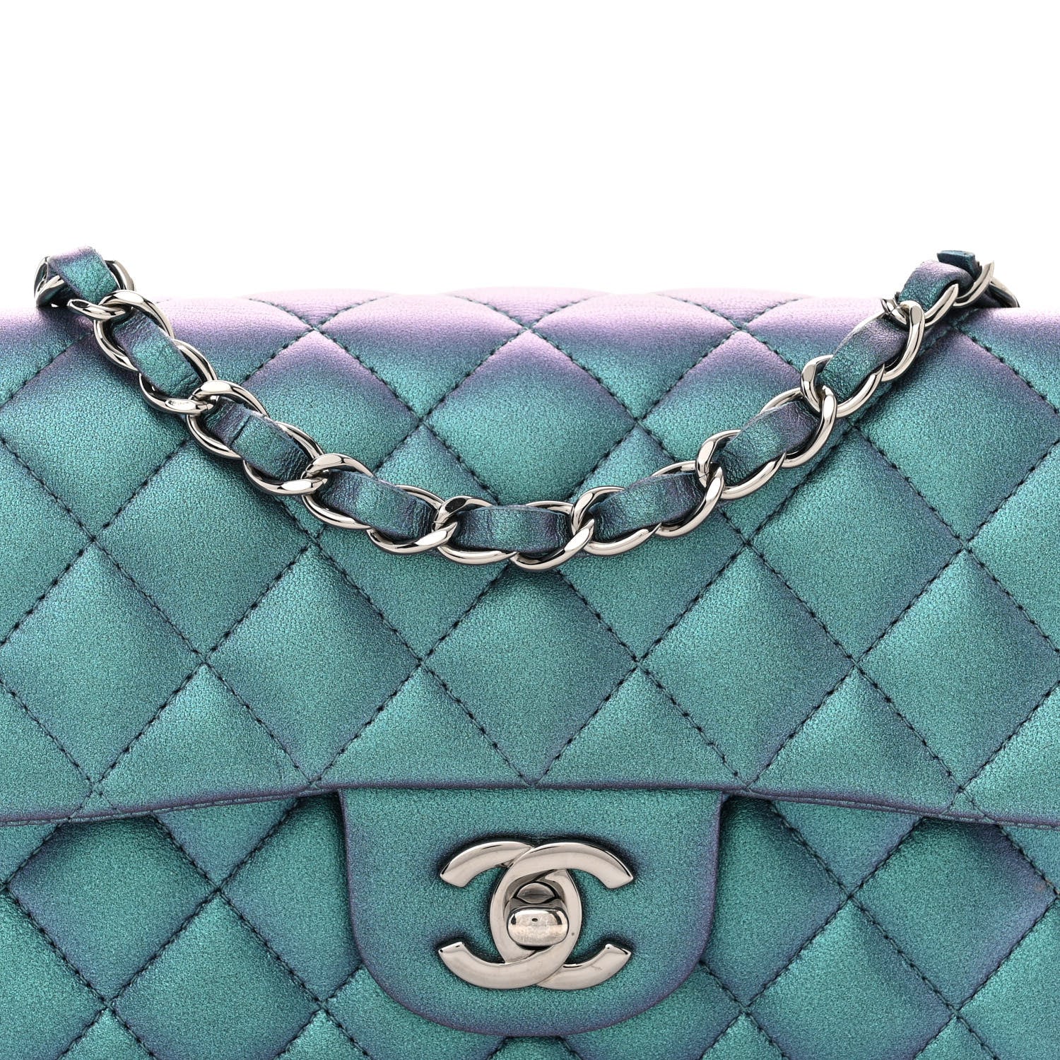 Chanel Iridescent Lambskin Quilted Mini Rectangular Flap Turquoise 8 of 10