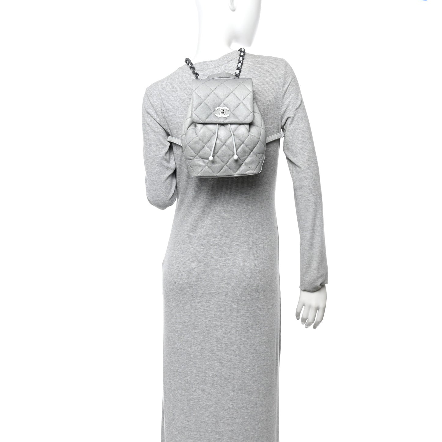Shaded Caviar Quilted Lacquered CC My Everything Drawstring Backpack Dark Grey Light Grey