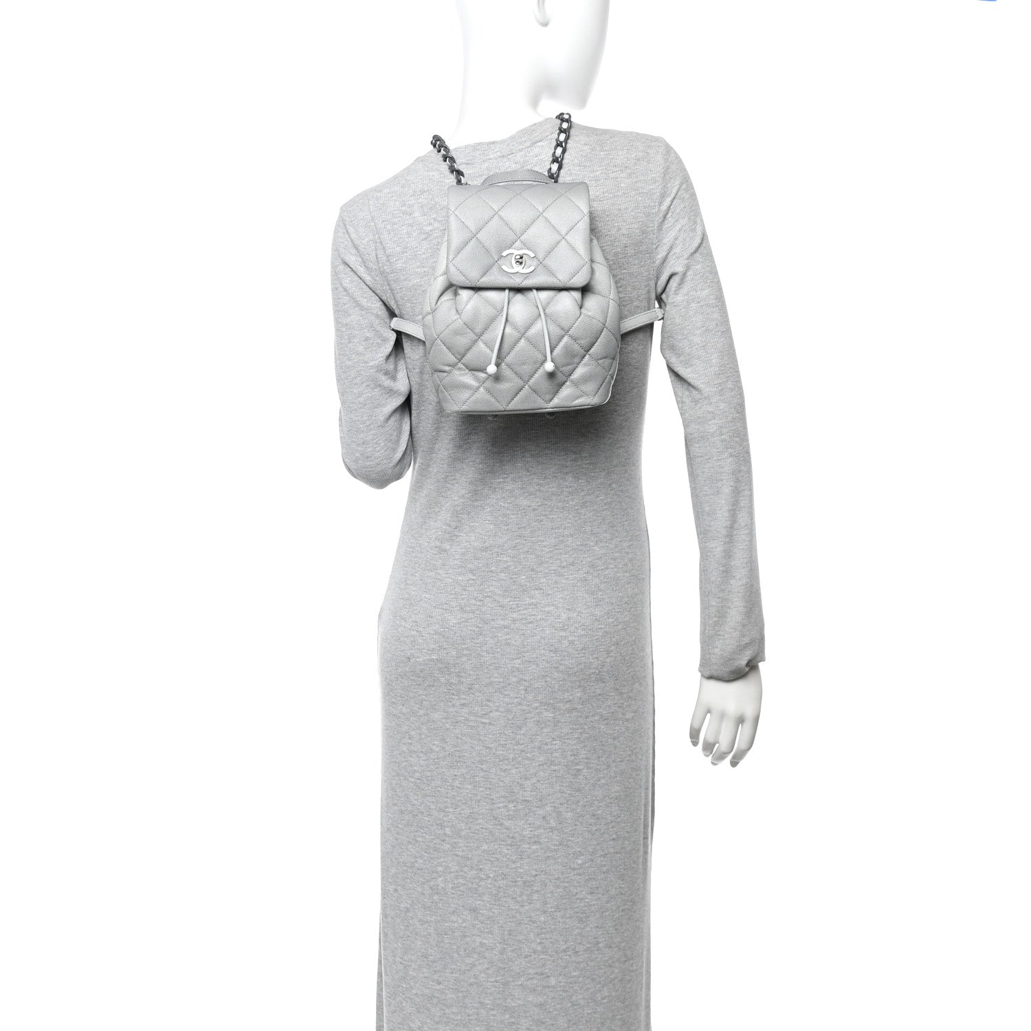 Chanel Shaded Caviar Quilted Lacquered CC My Everything Drawstring Backpack Dark Grey Light Grey 2 of 11