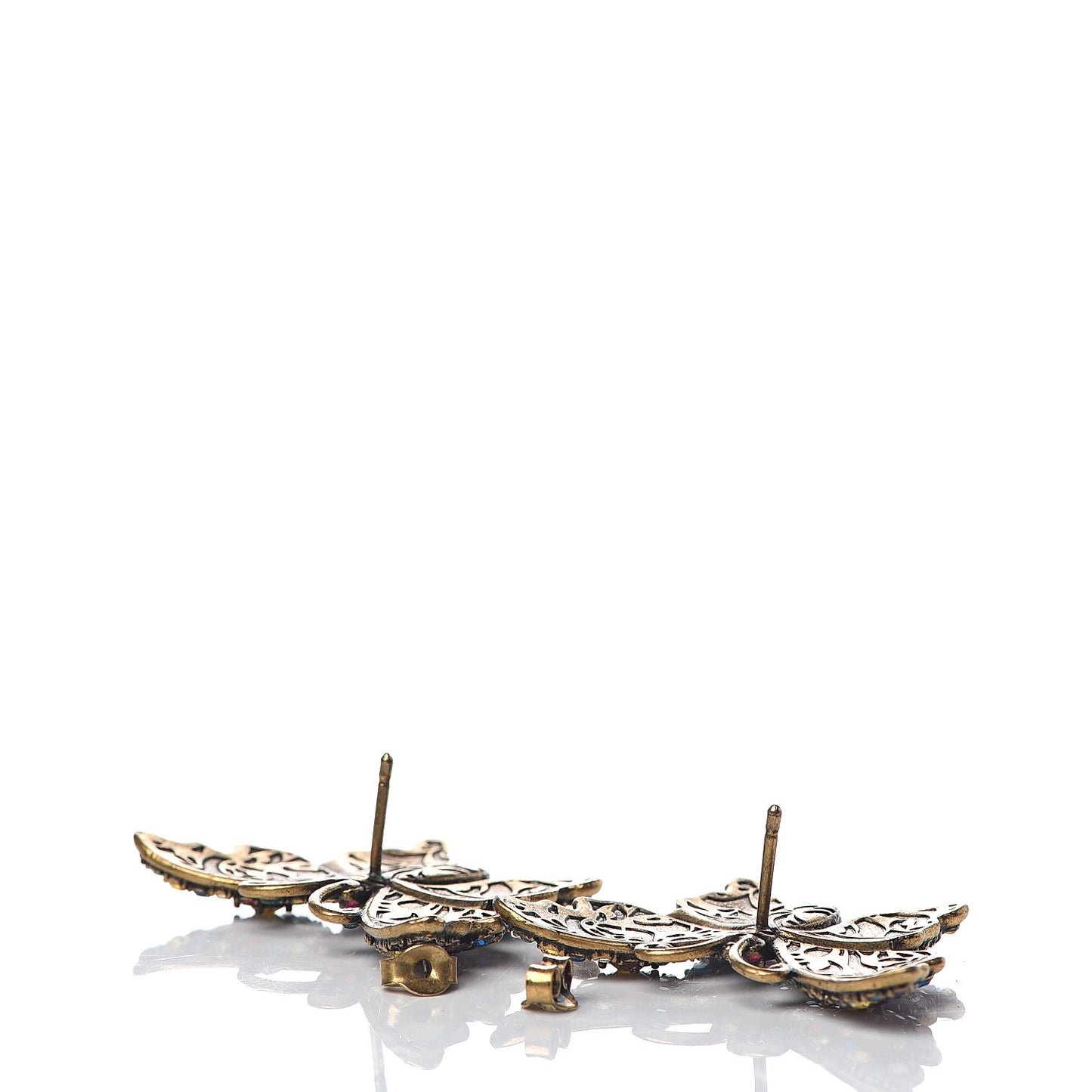 Metal Crystal Butterfly Stud Earrings Aged Gold Multicolor
