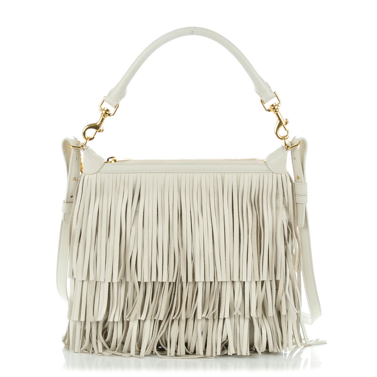 Calfskin Small Emmanuelle Fringe Hobo Bag Porcelain