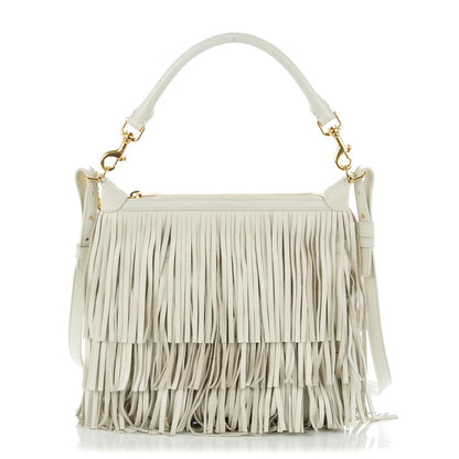 Saint Laurent Calfskin Small Emmanuelle Fringe Hobo Bag Porcelain 1 of 7