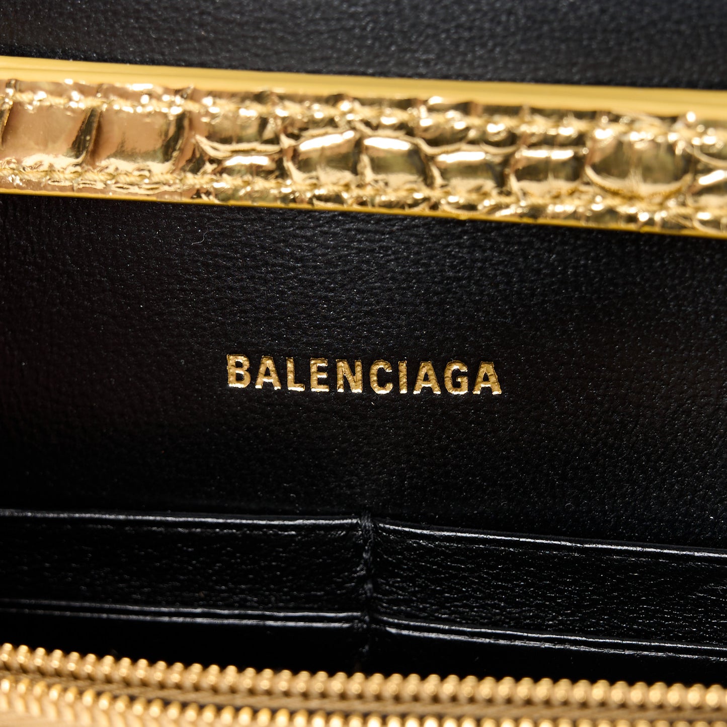 Metallic Calfskin Crocodile Embossed Hourglass Chain Bag Gold
