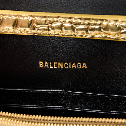 Balenciaga Metallic Calfskin Crocodile Embossed Hourglass Chain Bag Gold 6 of 11