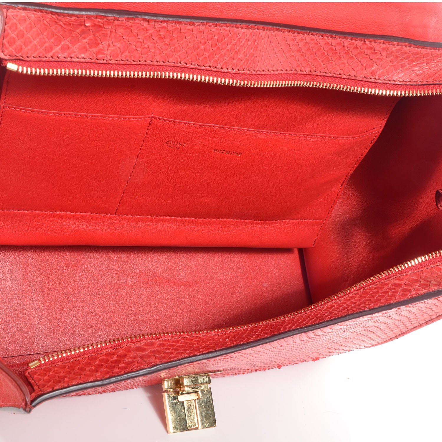 Celine Python and Suede Medium Trapeze Vermillion 5 of 10