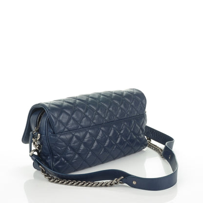 Chanel Crumpled Calfskin Quilted Medium Casual Rock Flap Navy 3 of 7