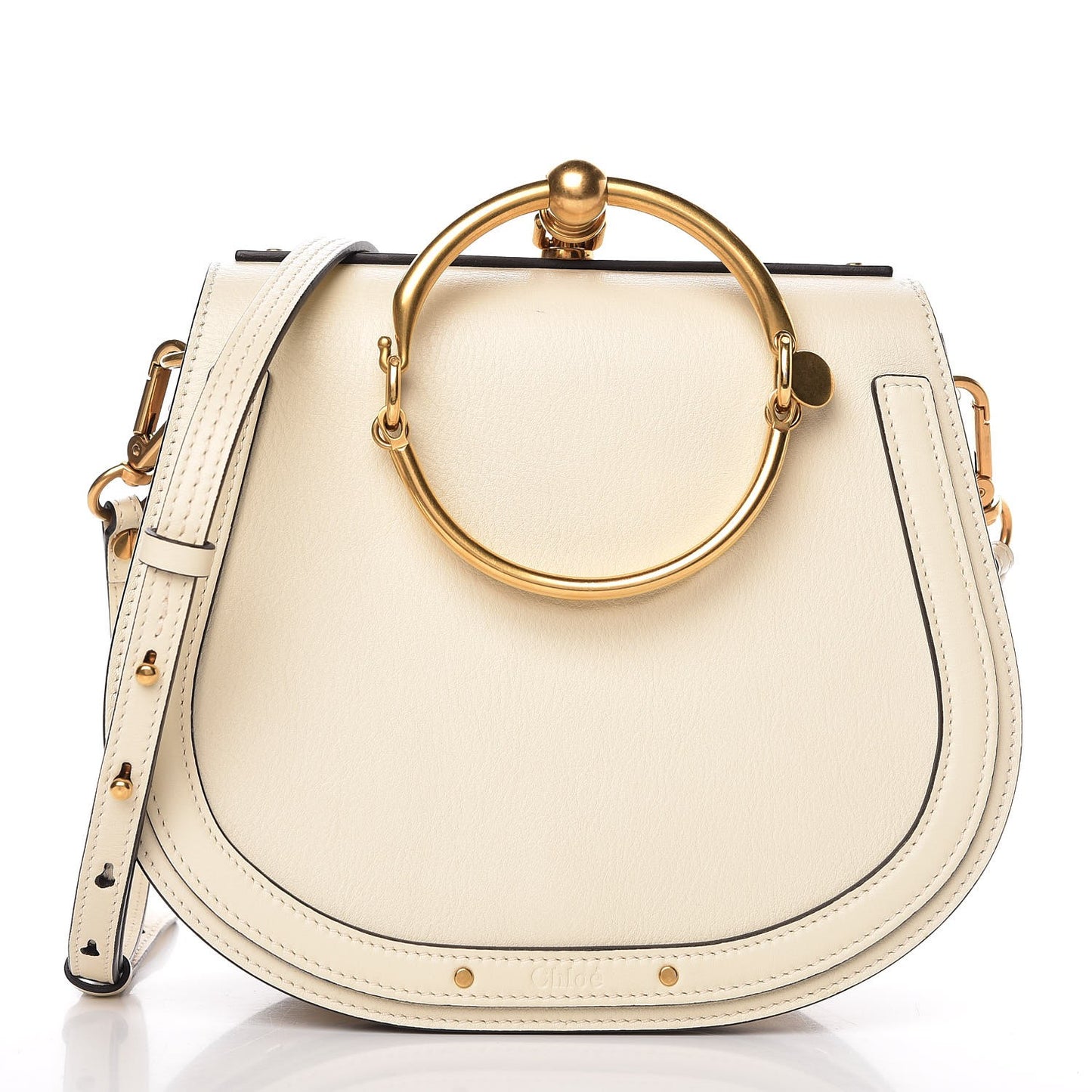 Calfskin Suede Medium Nile Bracelet Bag Off White