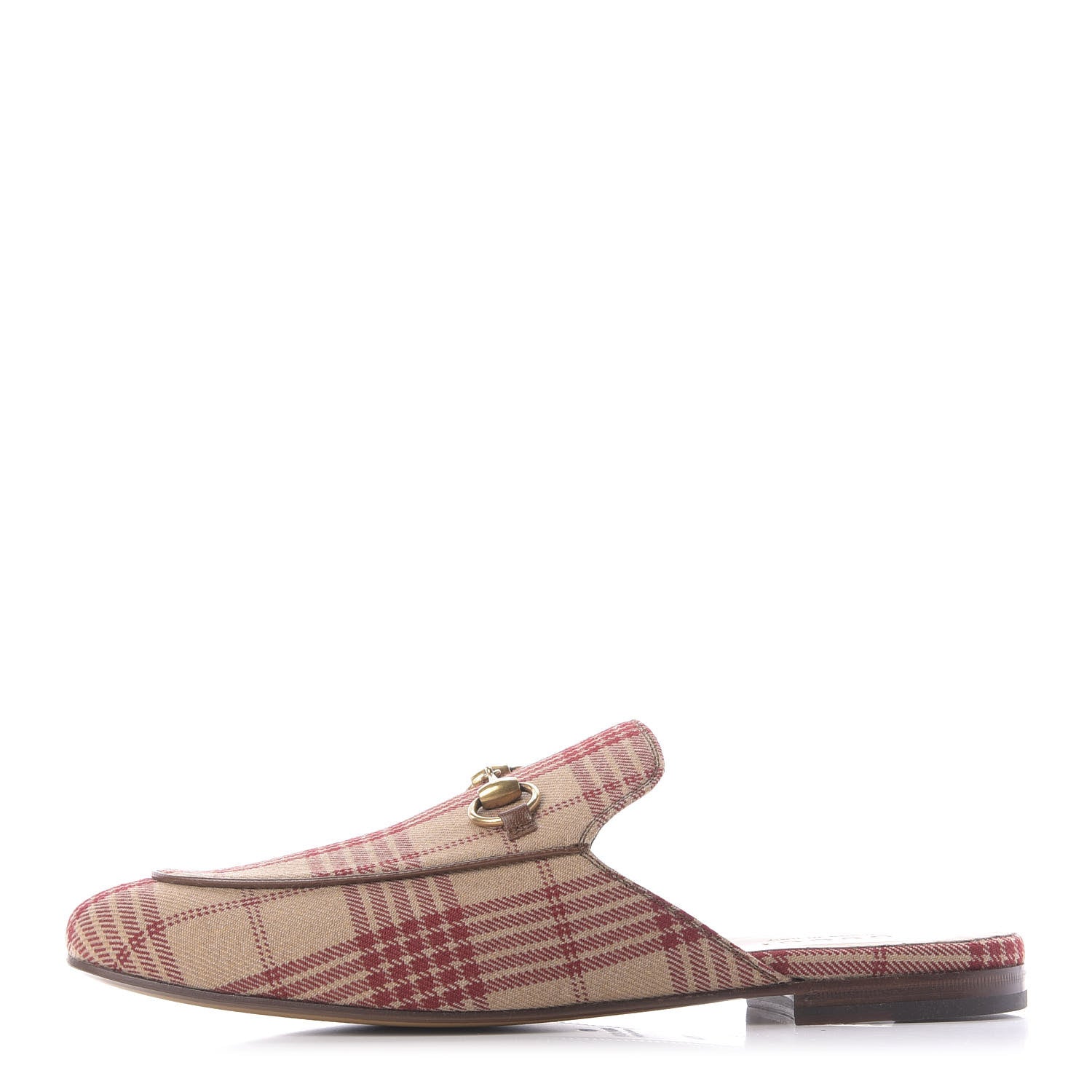 Gucci Canvas Tartan Mens Princetown Slippers 8.5 Camel Red Cuir 1 of 11
