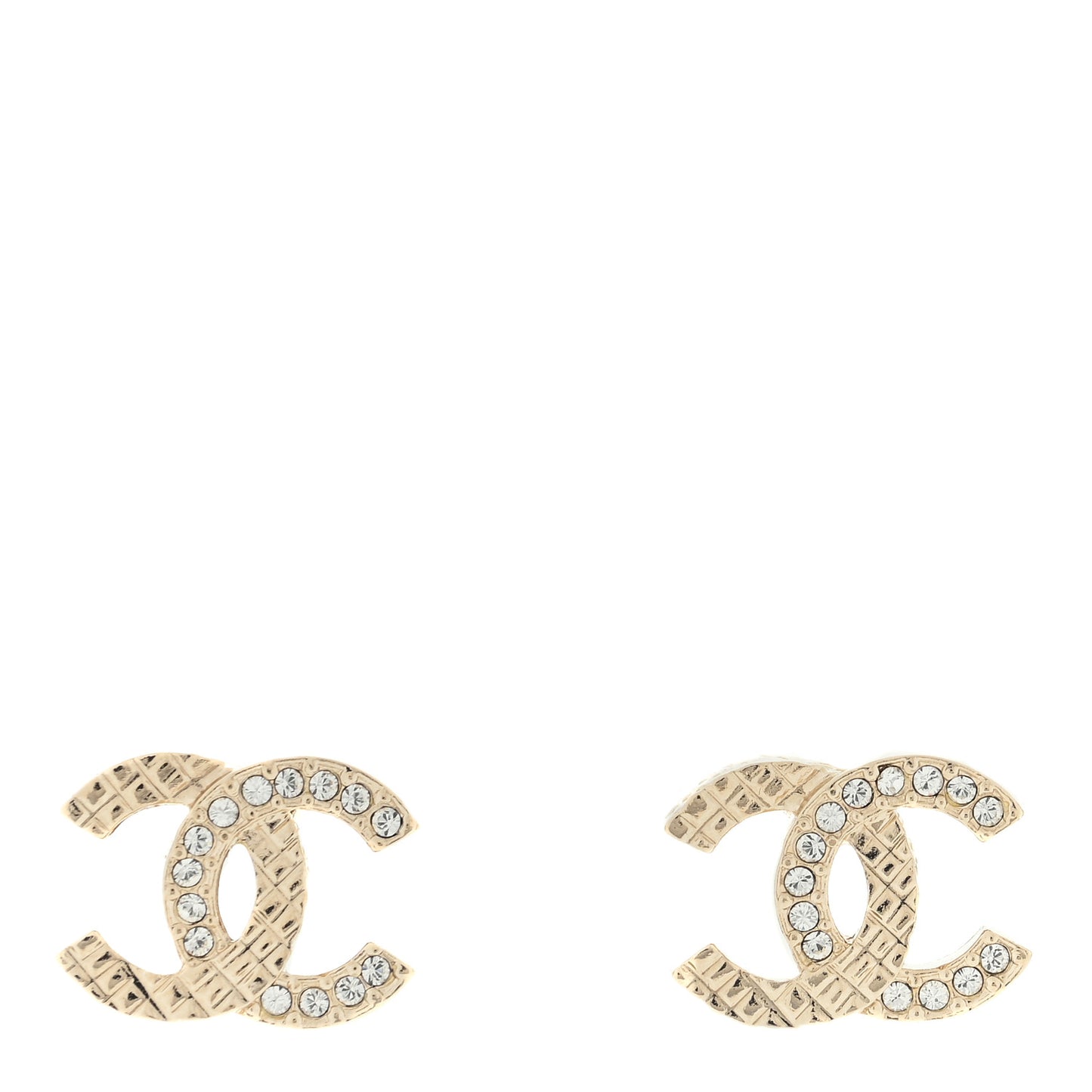 Metal Crystal Quilted CC Earrings Gold