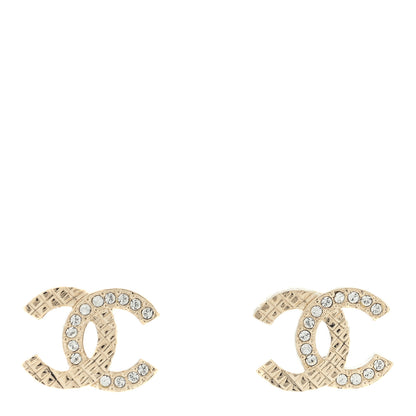 Chanel Metal Crystal Quilted CC Earrings Gold 1 of 4