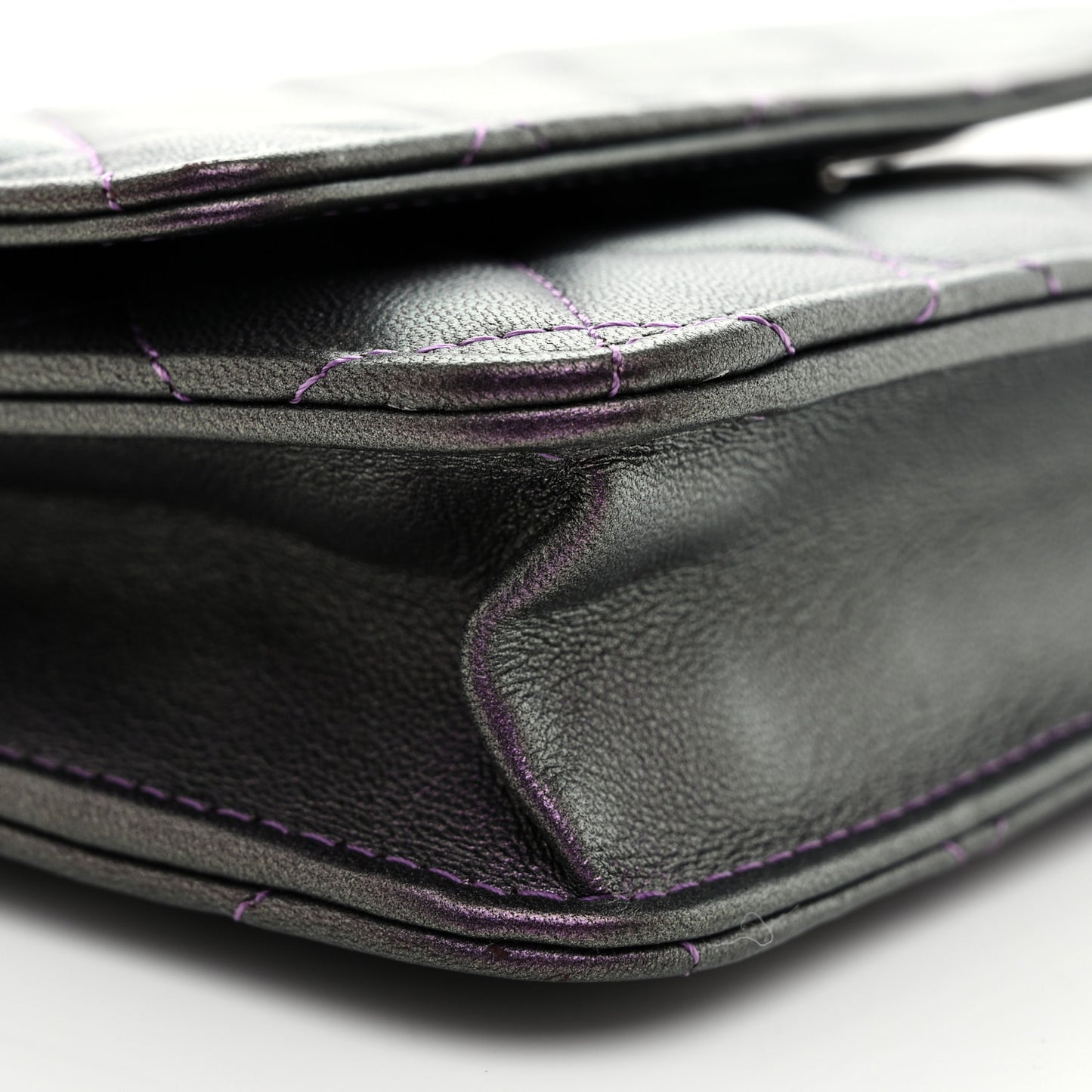 Iridescent Lambskin Quilted Wallet On Chain WOC Dark Purple