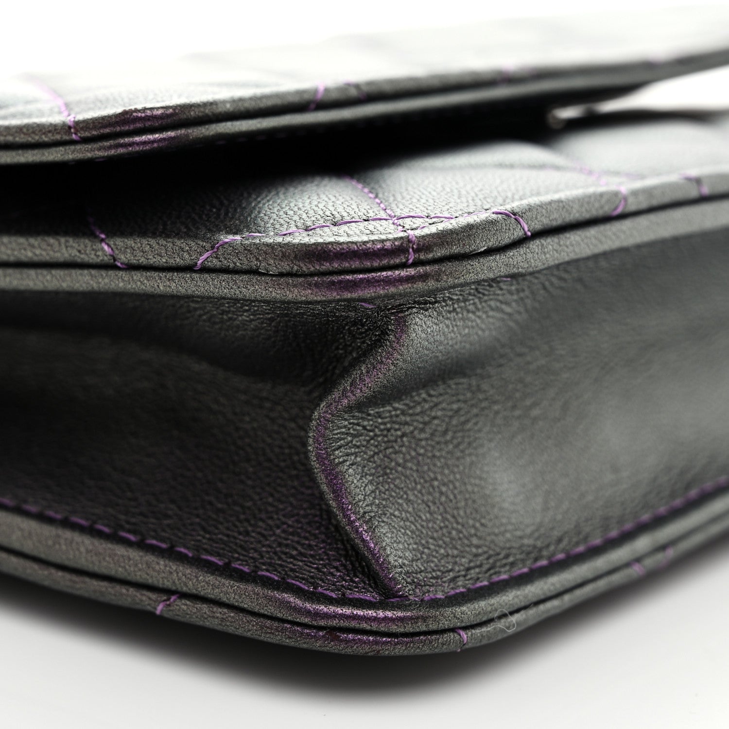 Chanel Iridescent Lambskin Quilted Wallet On Chain WOC Dark Purple 10 of 12