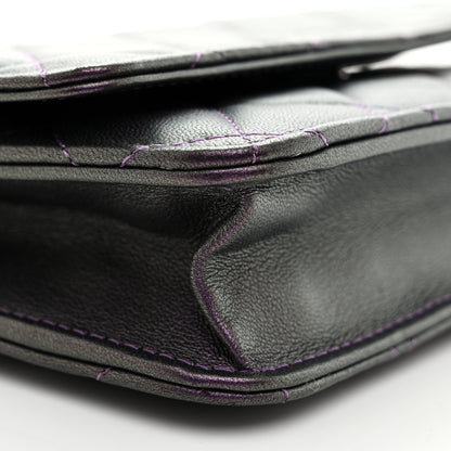 Chanel Iridescent Lambskin Quilted Wallet On Chain WOC Dark Purple 10 of 12